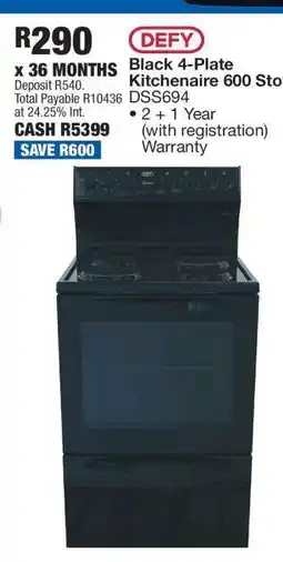 OK Furniture DEFY Black 4-Plate Kitchenaire 600 Stove DSS694 offer