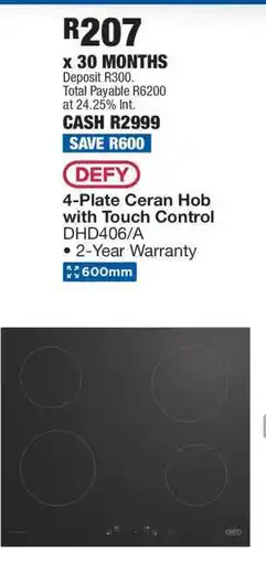 OK Furniture Defy 4-Plate Ceran Hob with Touch Control offer