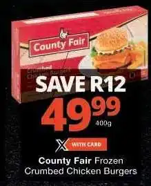 Checkers County Fair Frozen Crumbed Chicken Burgers offer