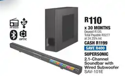 OK Furniture SUPERSONIC 2.1-Channel Soundbar with Wired Subwoofer SAV-101E offer