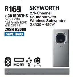 OK Furniture SKYWORTH 2.1-Channel Soundbar with Wireless Subwoofer SS330 offer