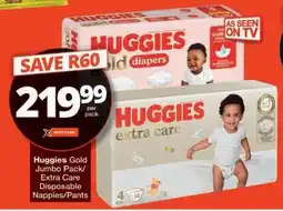 Checkers Huggies Gold Jumbo Pack/Extra Care Disposable Nappies/Pants offer