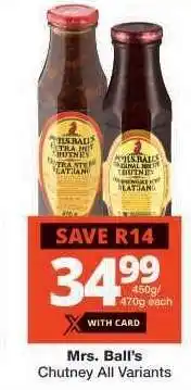 Checkers MRS. BALL'S CHUTNEY all variants offer
