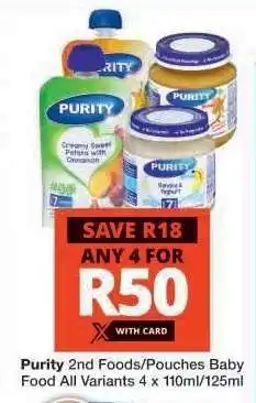 Checkers Purity 2nd Foods/Pouches Baby Food offer