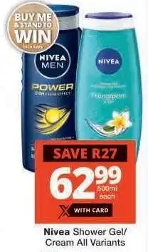 Checkers Nivea Shower Gel/Cream All Variants offer