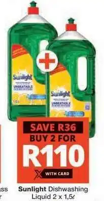 Checkers Sunlight Dishwashing Liquid 2 x 1.5â„“ offer