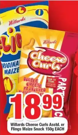 Willards Cheese Curls Asstd. or Flings Maize Snack