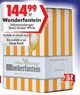 Prestons Wonderfontein Johannesberger Semi-Sweet White offer