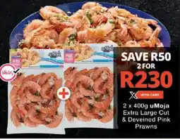 Checkers Umoja extra large cut & deveined pink prawns offer