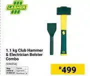 Builders Warehouse Lasher 1.1Kg Club Hammer & Electrician Bolster Combo offer