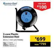 Builders Warehouse Kosmo Reel 3 Core Plastic Extension Reel 20m x 1mm Roll offer