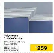 Builders Warehouse Polystyrene Classic Cornice 2.0m x 80mm x 80mm-5 Pack offer