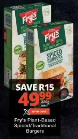 Checkers Fry's Plant-Based Spiced/Traditional Burgers offer