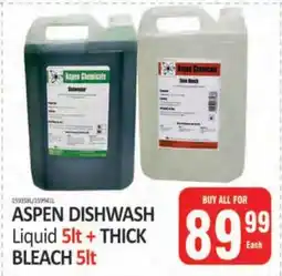 KitKat Cash and Carry ASPEN DISHWASH Liquid 5lt + THICK BLEACH 5lt offer