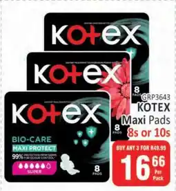 KitKat Cash and Carry KOTEX Maxi Pads 8s or 10s offer