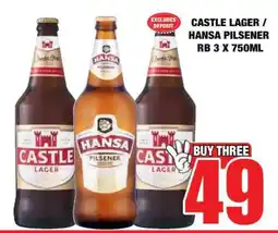 Boxer CASTLE LAGER / HANSA PILSENER RB 3 X 750ML offer