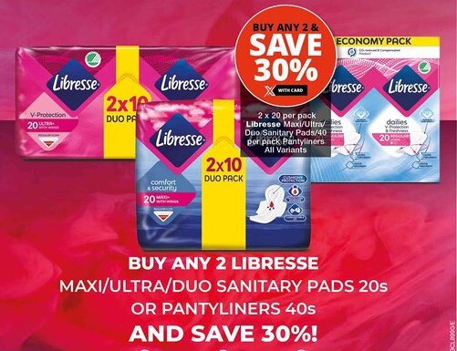 Checkers Libresse Maxi/ Ultra/ Duo Sanitary Pads/ Pantyliners All Variants offer