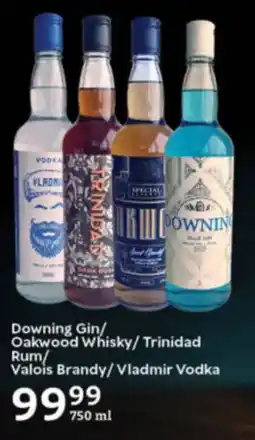 Oxford Freshmarket Downing Gin/ Oakwood Whisky/Trinidad Rum/ Valois Brandy/Vladmir Vodka offer