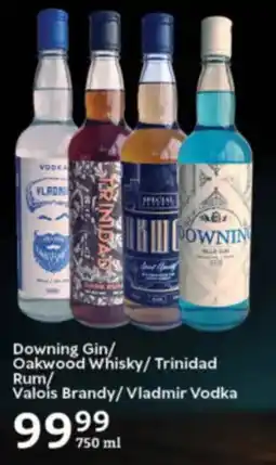 Oxford Freshmarket Downing Gin/ Oakwood Whisky/ Trinidad Rum/ Valois Brandy/ Vladmir Vodka offer