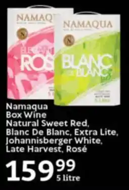Oxford Freshmarket Namaqua Box Wine Natural Sweet Red, Blanc De Blanc, Extra Lite, Johannisberger White, Late Harvest, Rosé offer