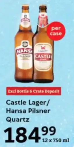 Oxford Freshmarket Castle Lager/ Hansa Pilsner Quartz offer