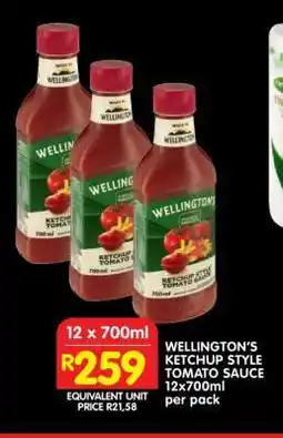 Shoprite WELLINGTON'S KETCHUP STYLE TOMATO SAUCE 12x700ml offer