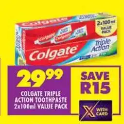 Shoprite COLGATE TRIPLE ACTION TOOTHPASTE 2x100ml VALUE PACK offer