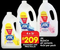 Shoprite JIK BLEACH all variants 4x3ℓ per pack offer