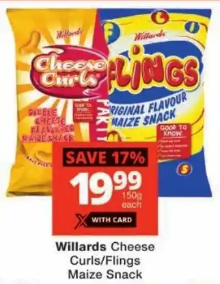 Checkers Willards Cheese Curls/ Flings Maize Snack offer