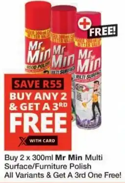 Checkers Buy Mr Min Multi Surface/ Furniture Polish All Variants & Get A 3rd One Free offer