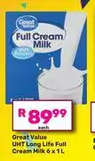 Game Great Value UHT Long Life Full Cream Milk-6 x 1L offer