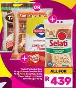 Game Tastic Parboiled Rice 10Kg Or Aunt Caroline Rice 10Kg + Snowflake Cake Flour 10Kg-All For offer