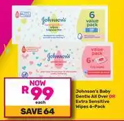 Game Johnson's Baby Gentle All Over or Extra Sensitive Wipes 6-Pack offer