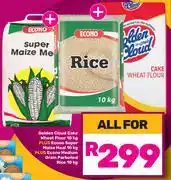 Game Golden Cloud Cake What Flour 10kg+Econo Super Maize Meal 10kg+Econo Medium Grain Parboiled Rice 10kg offer