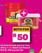 Game All Gold Smooth Apricot Jam 300g + Black Cat Peanut Butter 250g Assorted- For Both offer