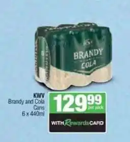 Spar Tops KWV Brandy and Cola Cans offer