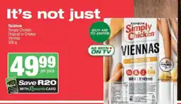 Spar Rainbow Simply Chicken Original or Cheese Viennas 500g offer