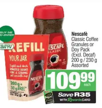 Spar Nescafé Classic Coffee Granules or Doy Pack offer