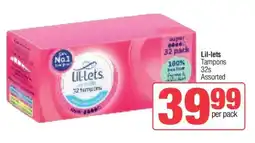 Spar Lil-Lets Tampons 32s Assorted offer