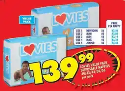 Shoprite LOVIES VALUE PACK DISPOSABLE NAPPIES offer