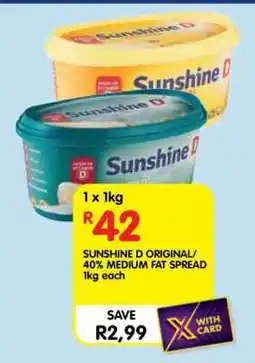 Shoprite SUNSHINE D ORIGINAL/40% MEDIUM FAT SPREAD 1kg each offer