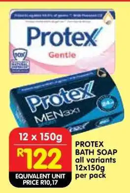 Shoprite PROTEX BATH SOAP all variants 12x150g per pack offer