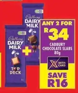 Shoprite CADBURY CHOCOLATE SLABS 80g offer