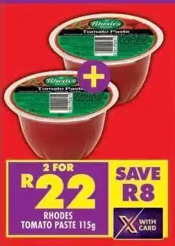 Shoprite RHODES TOMATO PASTE 115g offer