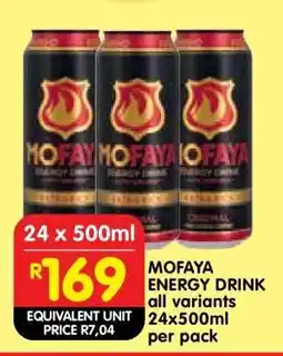 Shoprite MOFAYA ENERGY DRINK all variants 24x500ml per pack offer