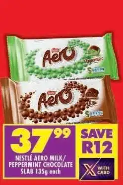 Shoprite NESTLÉ AERO MILK/PEPPERMINT CHOCOLATE SLAB 135g each offer