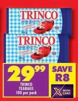 Shoprite TRINCO TEABAGS 100 per pack offer