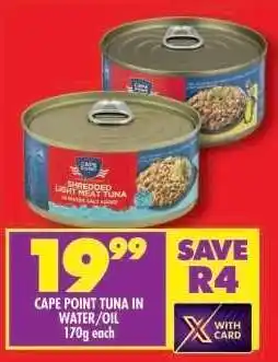 Shoprite CAPE POINT TUNA IN WATER/OIL 170g offer