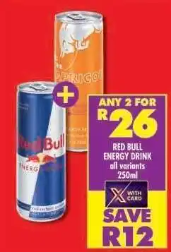 Shoprite RED BULL ENERGY DRINK all variants 250ml offer