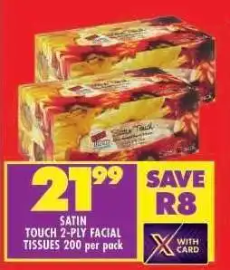 Shoprite SATIN TOUCH 2-PLY FACIAL TISSUES 200 per pack offer